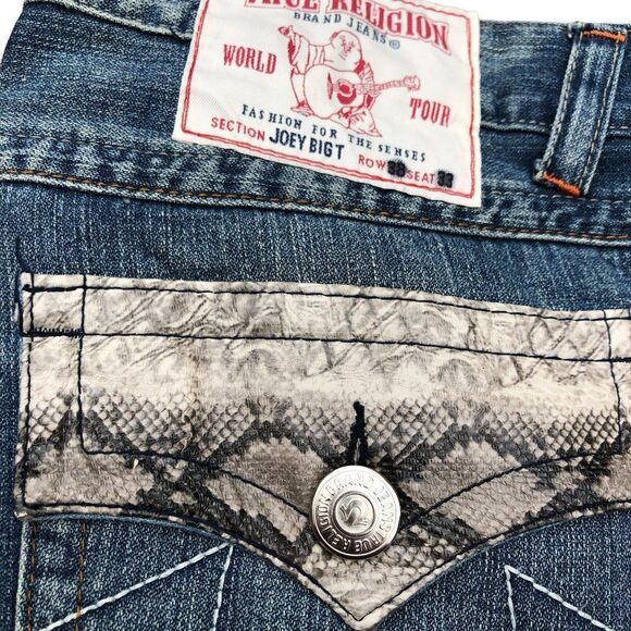 True Religion Jeans Size 38 JOEY BIG T Snakeskin Blue - Picture 12 of 12